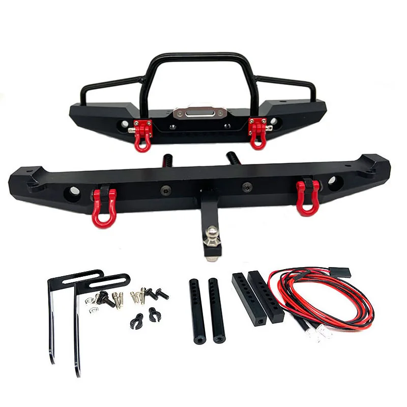 Metalowy przedni/tylny zderzak antykolizyjny ze światłem LED do samochodu gąsienicowego 1:10 RC TRAXXAS TRX-4 Axial SCX10 SCX10-II 90046 90047