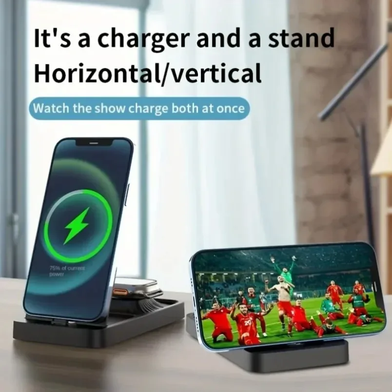 3 in 1 Wireless Charger Stand Multi Safety Protection 15W Fast Charge Anti-slip for iPhone 17 16 15 14 13 12 Watch AirPods view 2