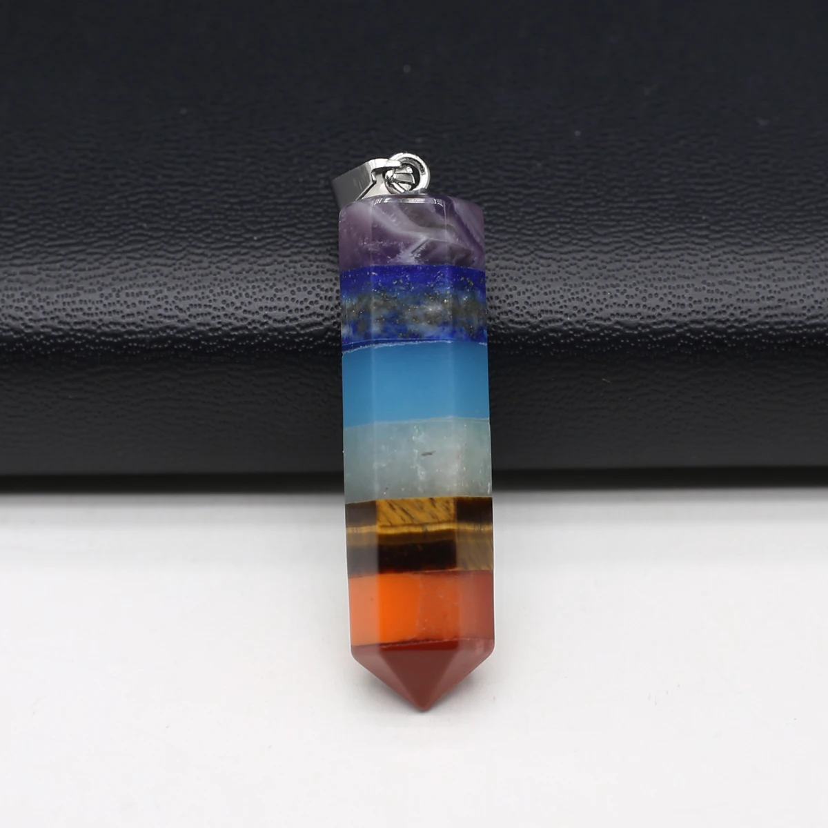 Natural Stone Pendant Seven Chakra Striped Agate Hexagonal Prism Jewelry MakingDIYNecklace Earring Accessories Gift 10x43mm