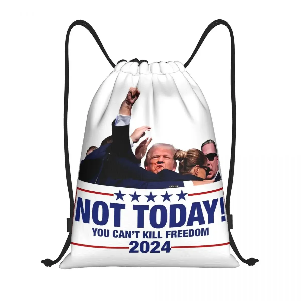 Not Today Trump Shooting Drawstring Bags Football Backpack Gym Sackpack Trump Assassination Fight For America String Bag