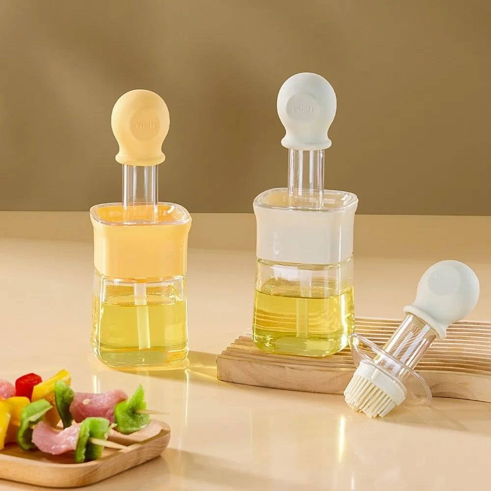 230ml 2 in 1 Oil Dispenser Brush Food Grade Extended Oil Storage Pipe Oil Bottle Glass Quantitative Control Oil Pot BBQ