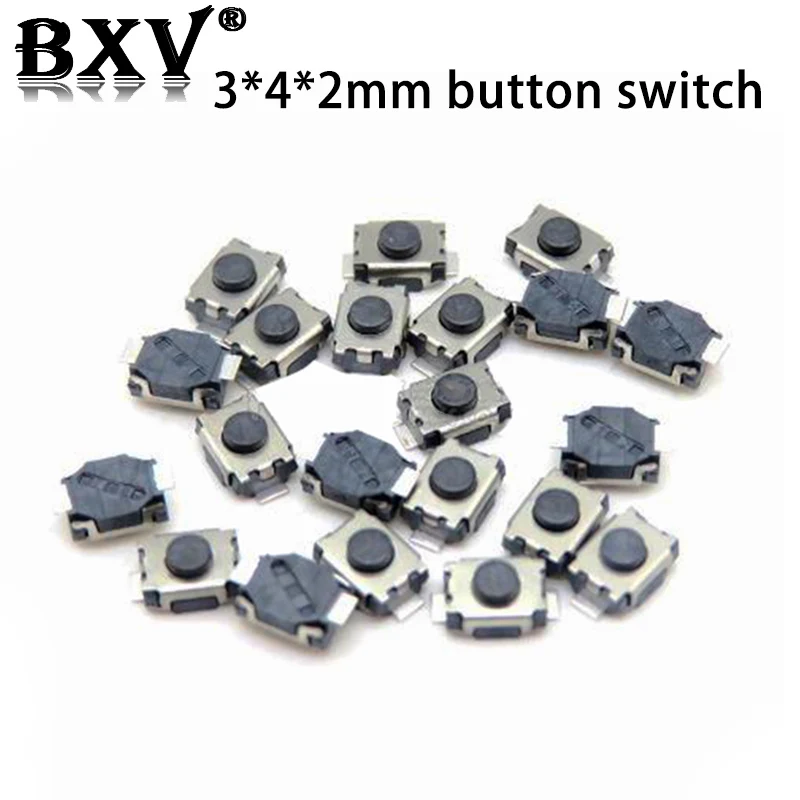 50PCS New 3*4*2mm Button Switch 2PIN Patch Touch Switch SMD Switch 3x4x2mm