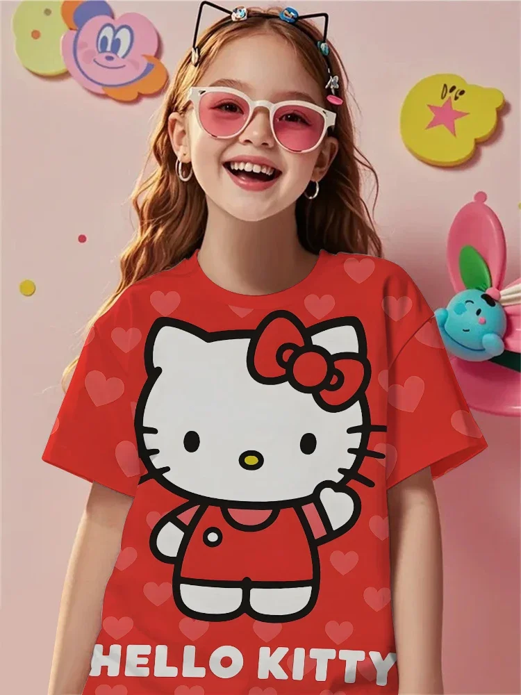 Hello Kitty 3D Printed Pattern T-shirt Soft, Lightweight, Comfortable, Breathable, Quick Drying Casual Women's Top