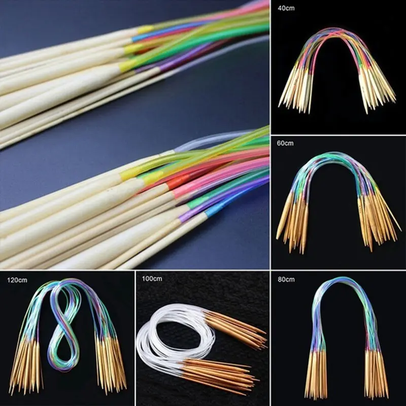 18Pcs/Set Circular Knitting Needles Bamboo Crochet Sewing Knitting Double Cusp Hooks Soft Tube Needle Craft Tools Set 40-120cm