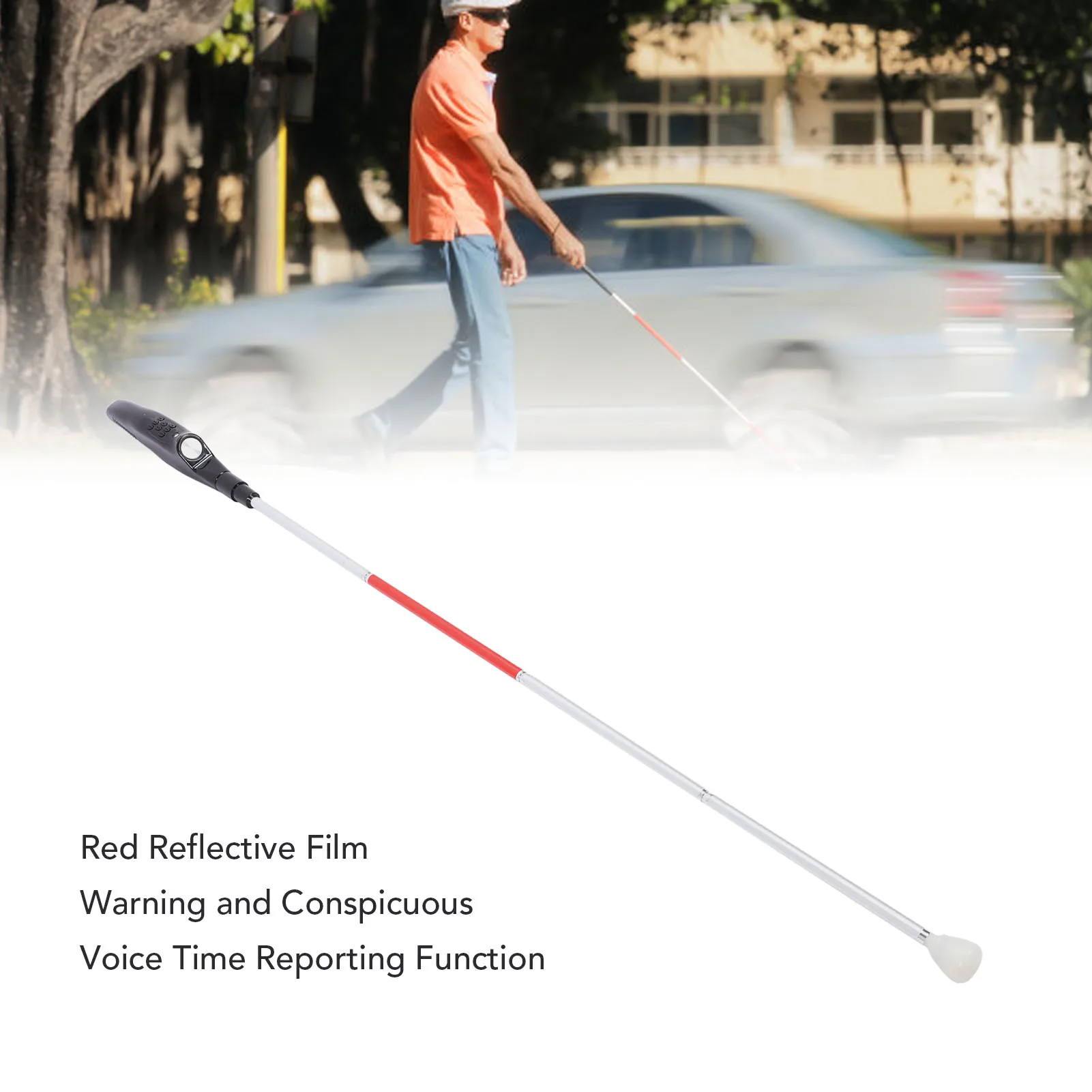 

Walking Blind Stick Foldable Secure and Non Slip Convertible Tip Electronic Blind Cane 2m Voice Broadcast for Outdoor Use