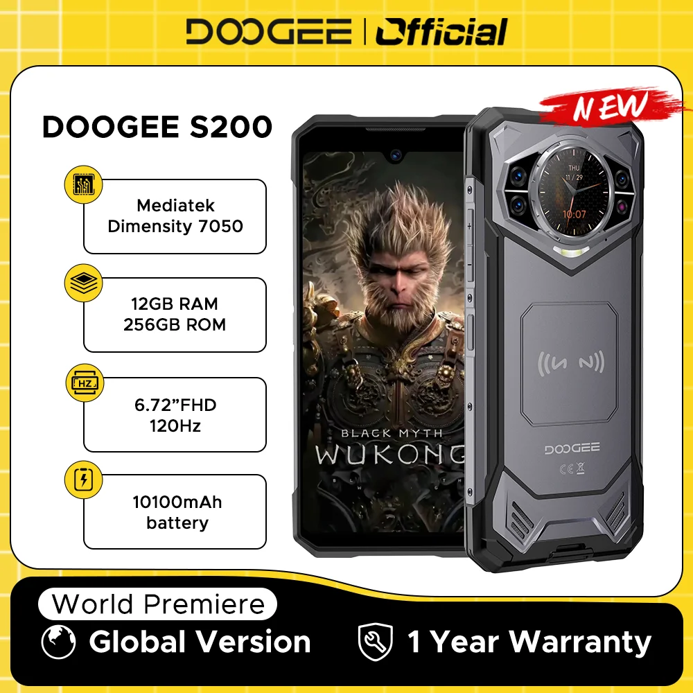 World Premiere DOOGEE S200 5G โทรศัพท์ 6.72 "120Hz 12GB RAM 256GB ROM 100MP AI กล้องหลัก 10100mAh Android 14 NFC