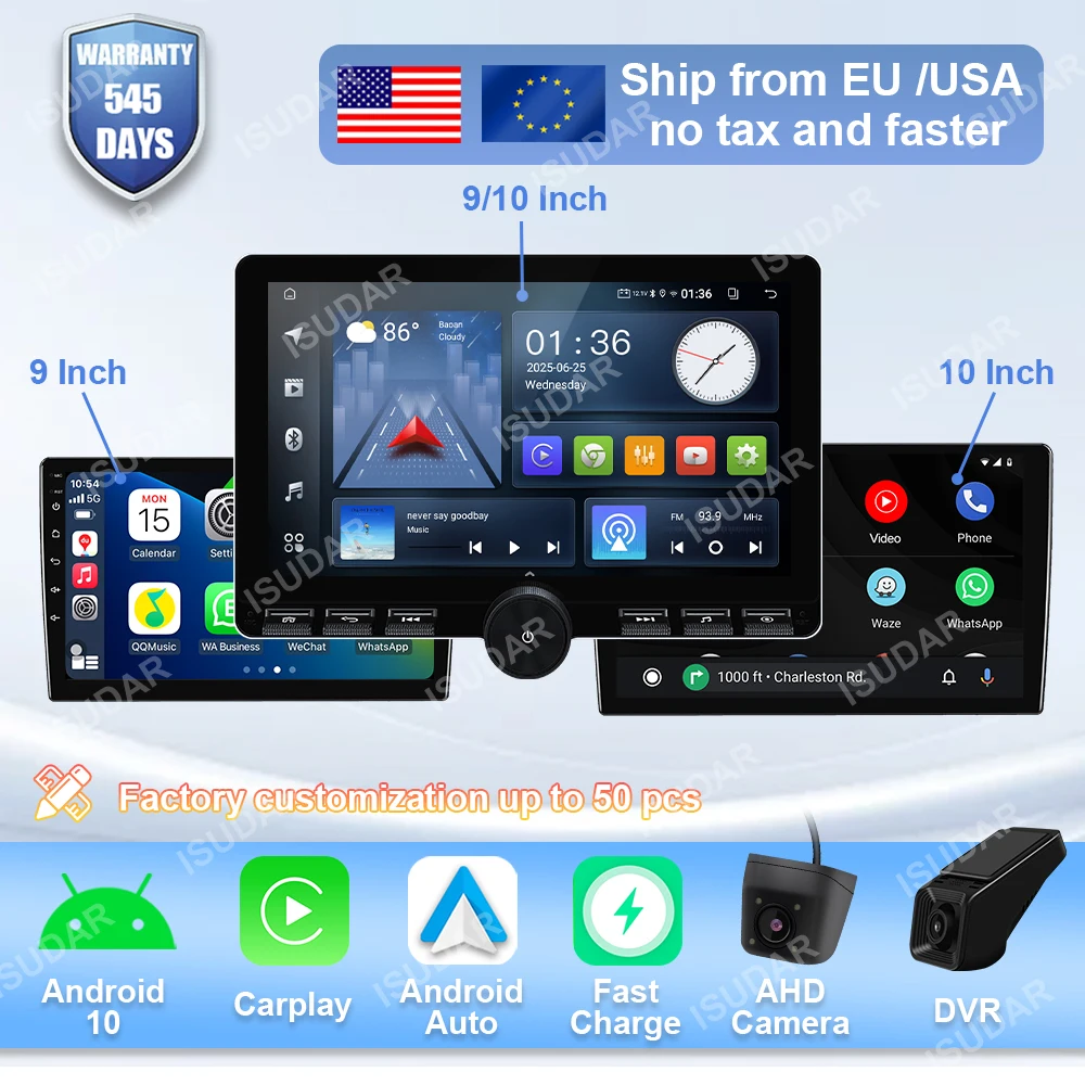 

9 10" Car Radio Android Auto Carplay Car Stereo Multimedia Player Universal WIFI GPS Autoradio Car Intelligent Systems buttons