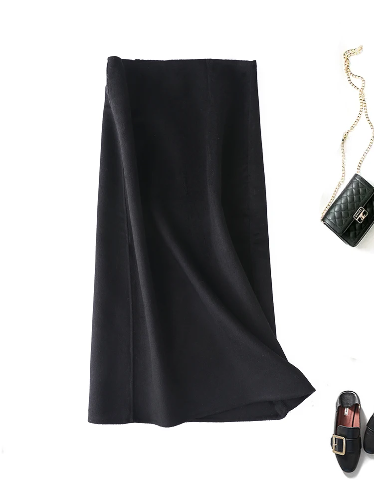 Autumn/Winter New Double-sided Woolen Skirt Women's Mid To Long Skirt Slim Fit Fashion High Waisted Short Skirt One pace skirt