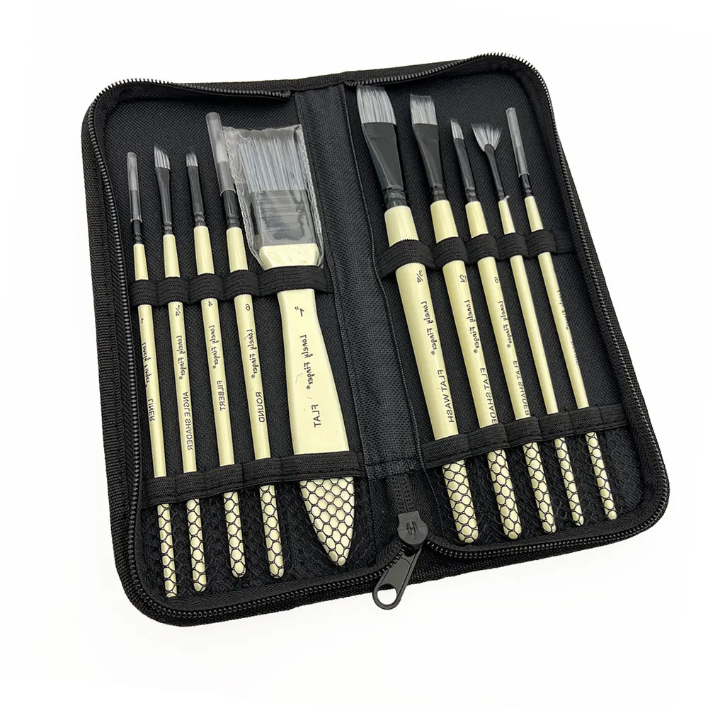 10pcs Artist Paint Brush Set with Carrying Case Premium Nylon Hair Brushes for Watercolor, Acrylic, Oil and Gouache Painting