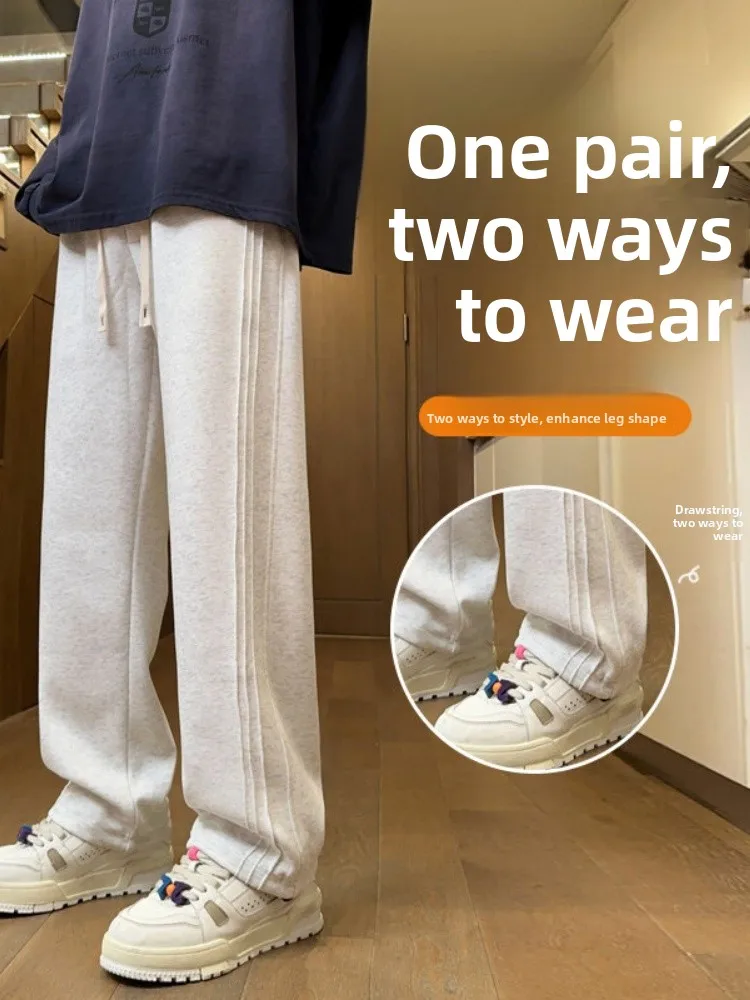 

Мужские утепленные спортивные брюки на флисовой подкладке, зимние повседневные брюки с плиссировкой, американские широкие брюки в стиле кэжуал