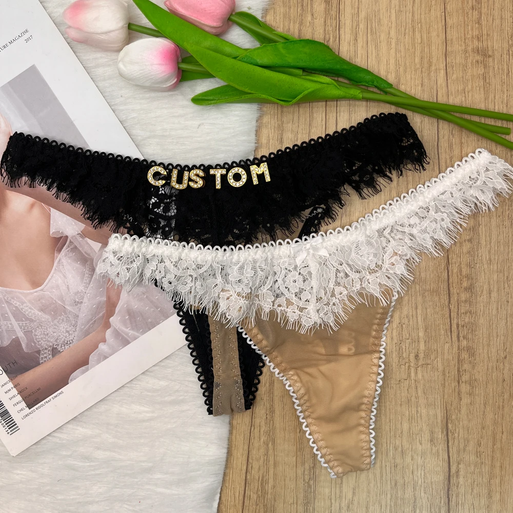 Customized Thongs Lingerie Soft Lace Custom Panties Sexy Underwear Women Custom Gift Girlfriend Hotwife String Underpants Undies