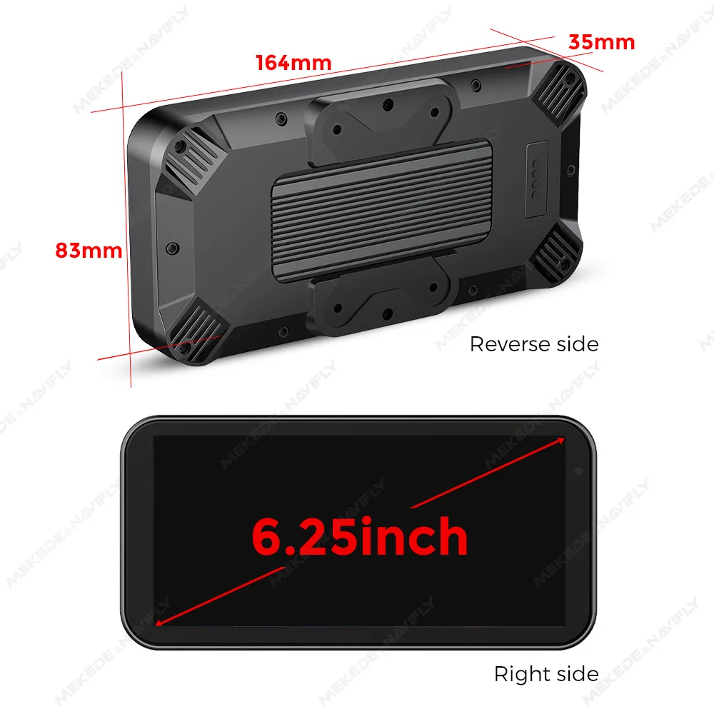 6.25 Inch Portable Motorcycle Navigation LCD Display IPX67 Waterproof For Wireless CarPlay Android Auto GPS Navigation BT