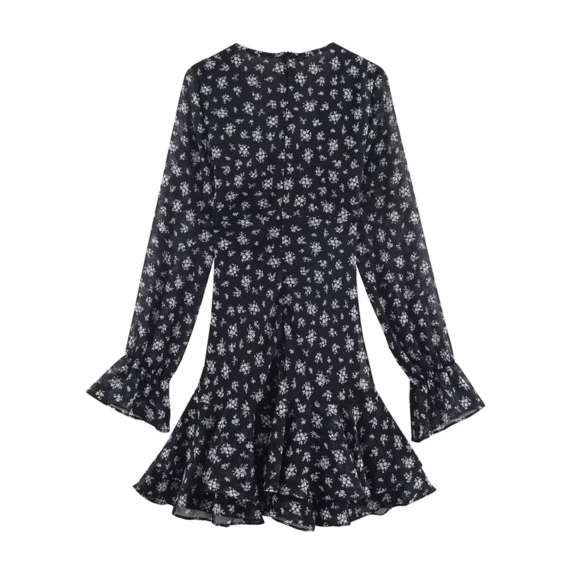 เดรสลายจุดแฟชั่นแขนยาวพิมพ์ลายซ้อนชั้นสำหรับผู้หญิง ฤดูหนาว 2025