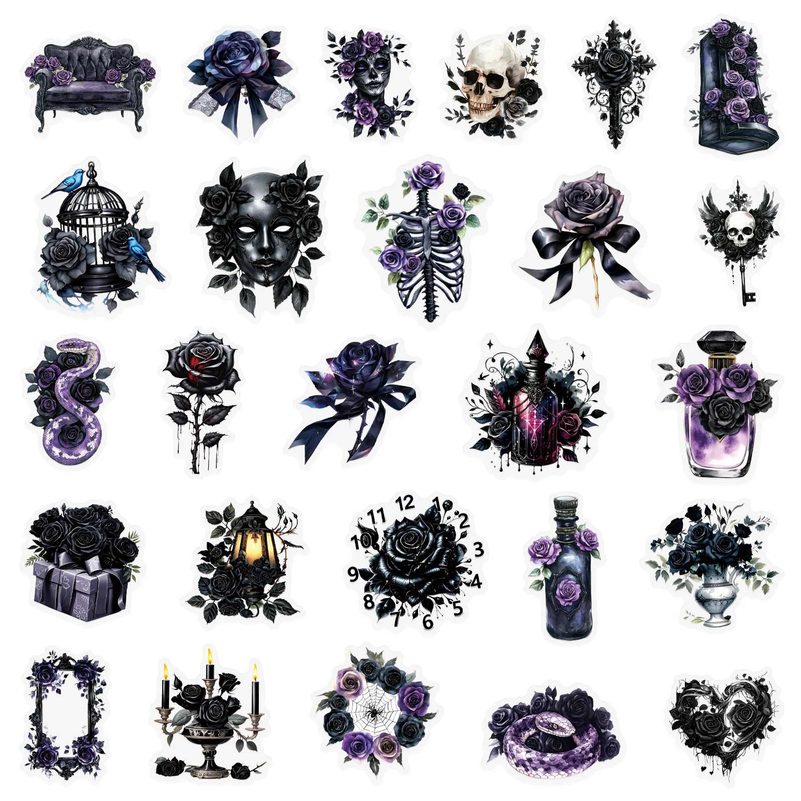 

50PCS Dark Rose PET Transparent Sticker Gothic Cartoon Retro Decoration Laptop Guitar Water Cup Waterproof Stickers Kids Toy