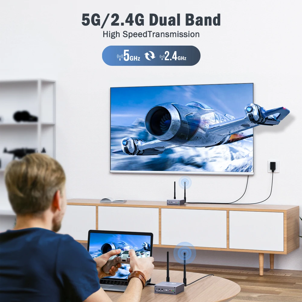 Lemorele-extensor inalámbrico HDMI de 200 metros, transmisor y receptor de vídeo de doble banda, 5GHz/2,4 GHz, Kit de Dongle 1080P, TV Stick para PC