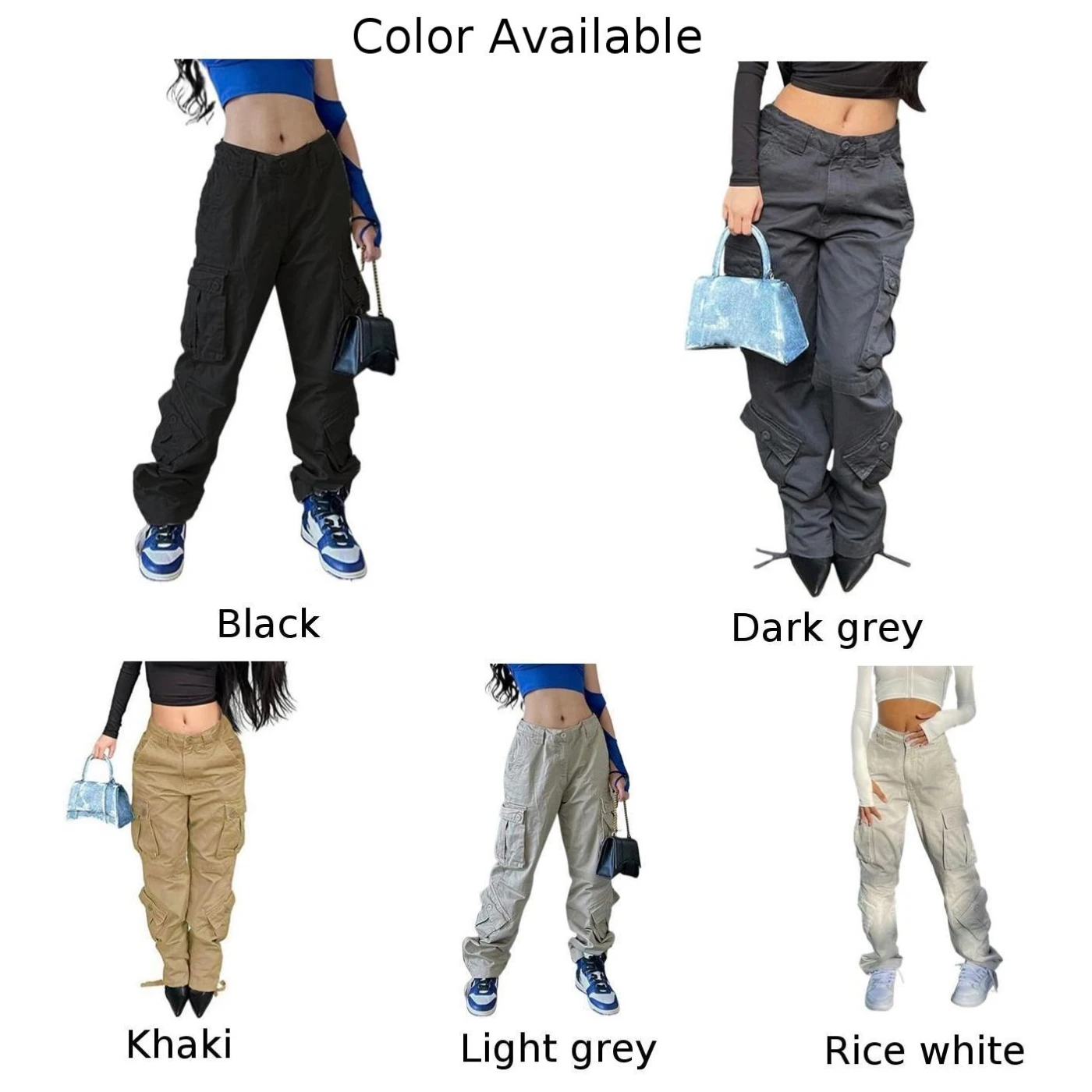 Female Womens Trousers Baggy Cargo Jeans Flared Bell-bottoms High Waisted Hippie Loose Outfits Pants Solid Color