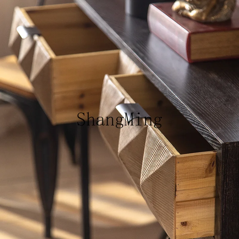 Tavolo da ingresso di lusso leggero in legno massello SM, decorazione del corridoio d'ingresso del soggiorno contro il muro, tavolo lungo con cassetti