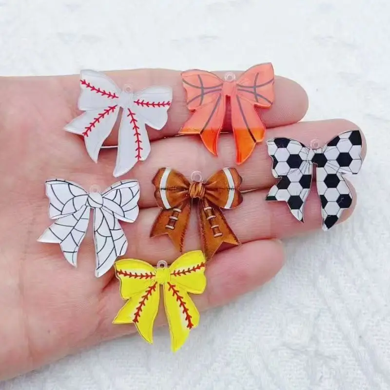 12pcs Acrylic Rugby Element Bow Pendant, Earrings, Necklace, Keychain DIY Jewelry Accessories Manufacturing Process