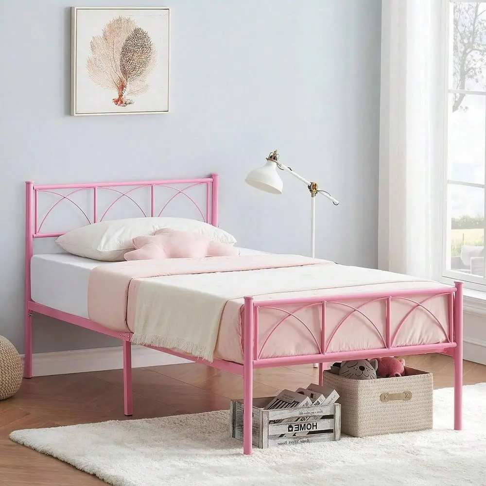 Metal Bed Frame, 12.2 High Bed Frame With Headboard And Footboard, Twin Bed Frame For Girls Boys Teens, Heavy Duty Metal Slat Su