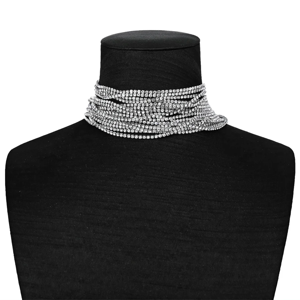 

Rhinestone Crystal Necklace Multilayer Choker For Women Fashion Jewelry Gift Silver Elegant Durable Spotlight Accessory