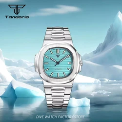 Tandorio Design 40mm Textured Blue Gray Dial Automatic Watch for Men NH35 Movement 10BAR Waterproof Sapphire 316L Steel Bracelet