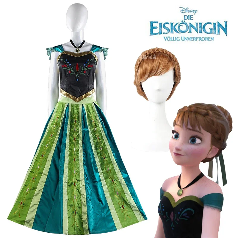 

Women Frozen Anna Costume for Adult Ice Anna Cosplay Dress Princess Coronation Clothes Necklace Suit Halloween Costume for Women