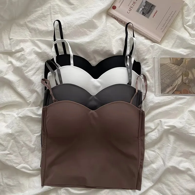 Heiße Mädchen Dünne Abschnitt Doppel Straps Einfarbig Hosenträger Innen Sport Weste Sexy Oberbekleidung Boden Schlanke Frauen Crop Tops Bh – Detail 4
