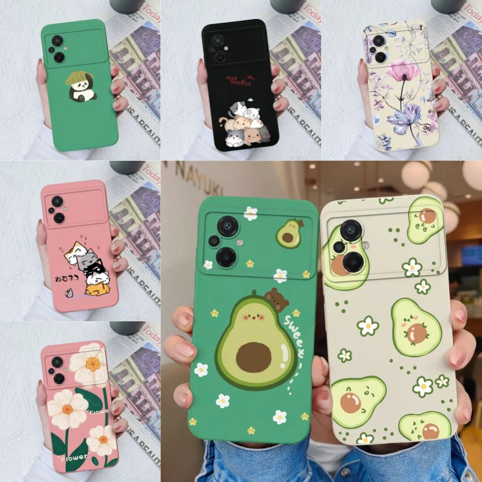 For Xiaomi Poco M5 Case Beautiful Flower Cat Smooth Liquid Silicone Protective Back Cover For Xiaomi Poco M 5 Fundas Capa 6.58