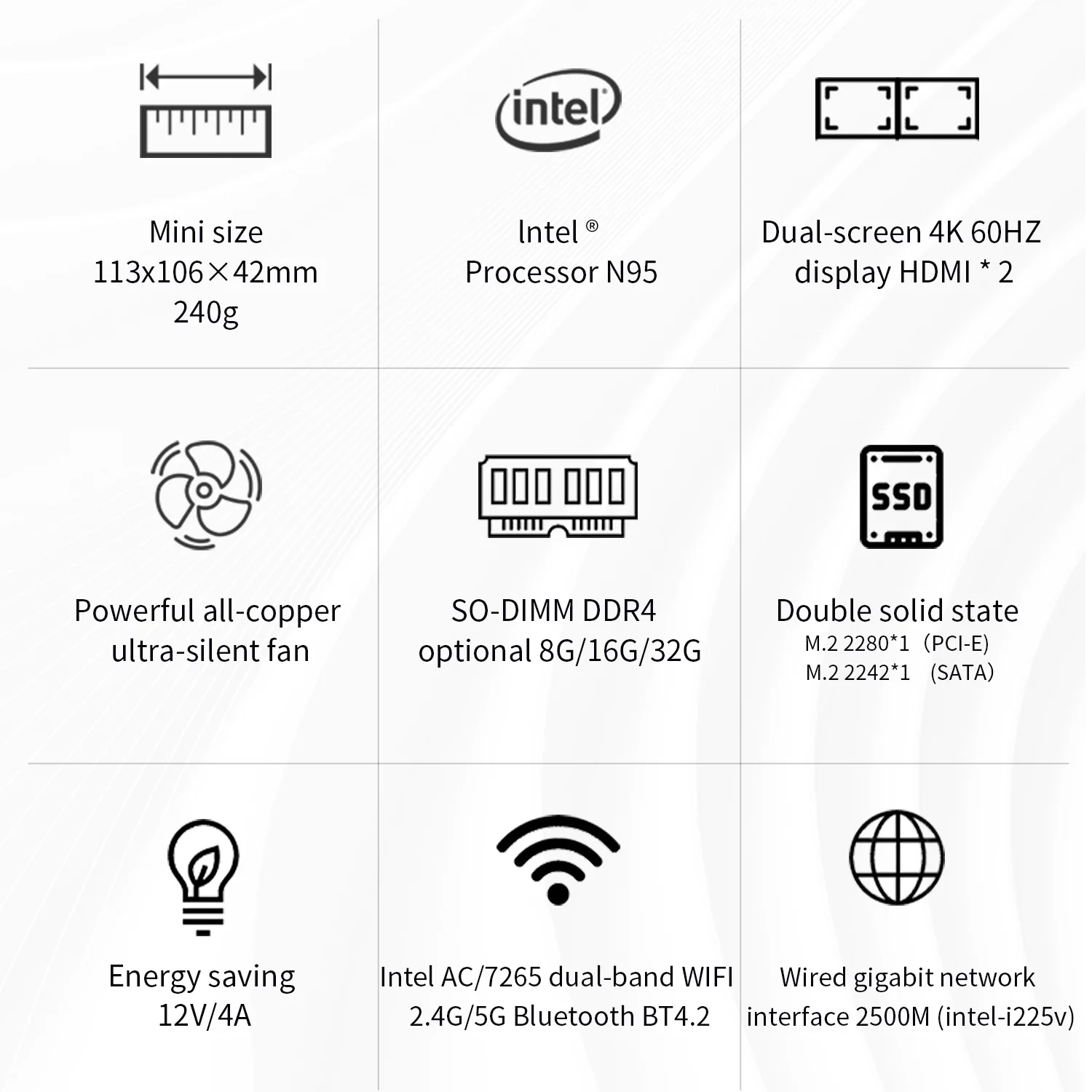 인텔 알더-N 레이크 N95 PC 미니 윈도우 11 게이머 DDR4 16GB 512GB SSD, 와이파이 BT4.2 VGA M.2 마이크로 데스크탑 게임 컴퓨터 노트북, ZX03