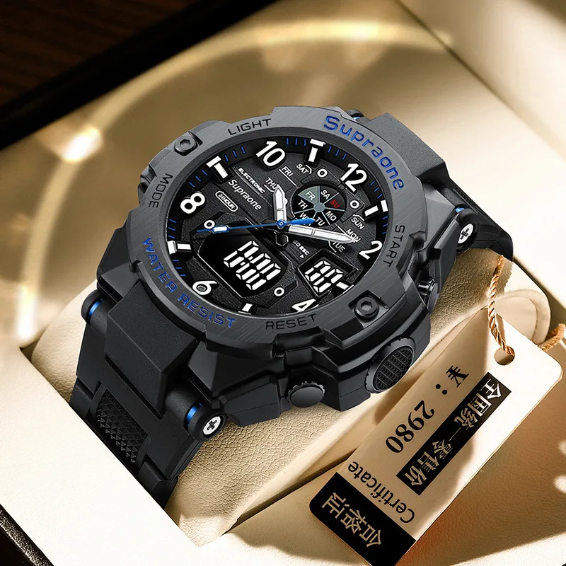 Men Dual Display Digital Watch 50M Waterproof Sport Wristwatch Luminous Alarm Clock Student Military Watch