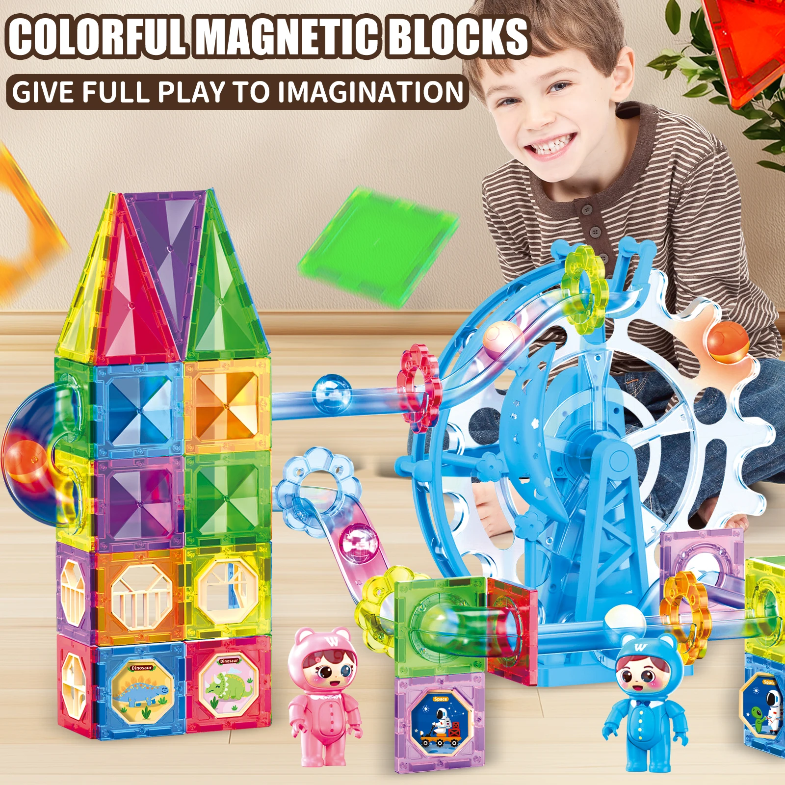 

Children'S Magnetic Sheet Color Window Track Building Block Maze Magnetic Suction Assembly Pipeline Ball Puzzle Toy