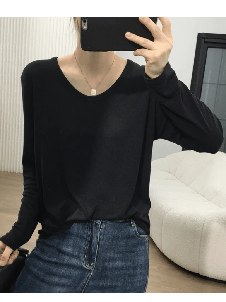 

2024 Autumn New Long Sleeve Women's Solid Color Bottom Shirt Office Women's Fashion V-neck Women's Shirt