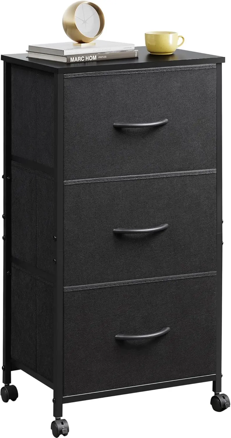 

Dresser with 3 Drawers Fabric Nightstand Cabinet with Wheels Organizer Storage Dresser for Bedroom Office Closets Black Dresser