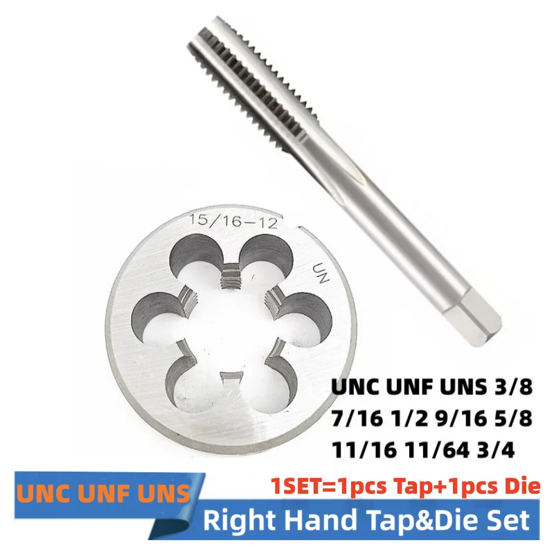 

1Set American Screw Hand Tap and Die Set Fine Thread Dies Taps Suit UNC UNF UNS 3/8 7/16 1/2 9/16 5/8 11/16 11/64 3/4