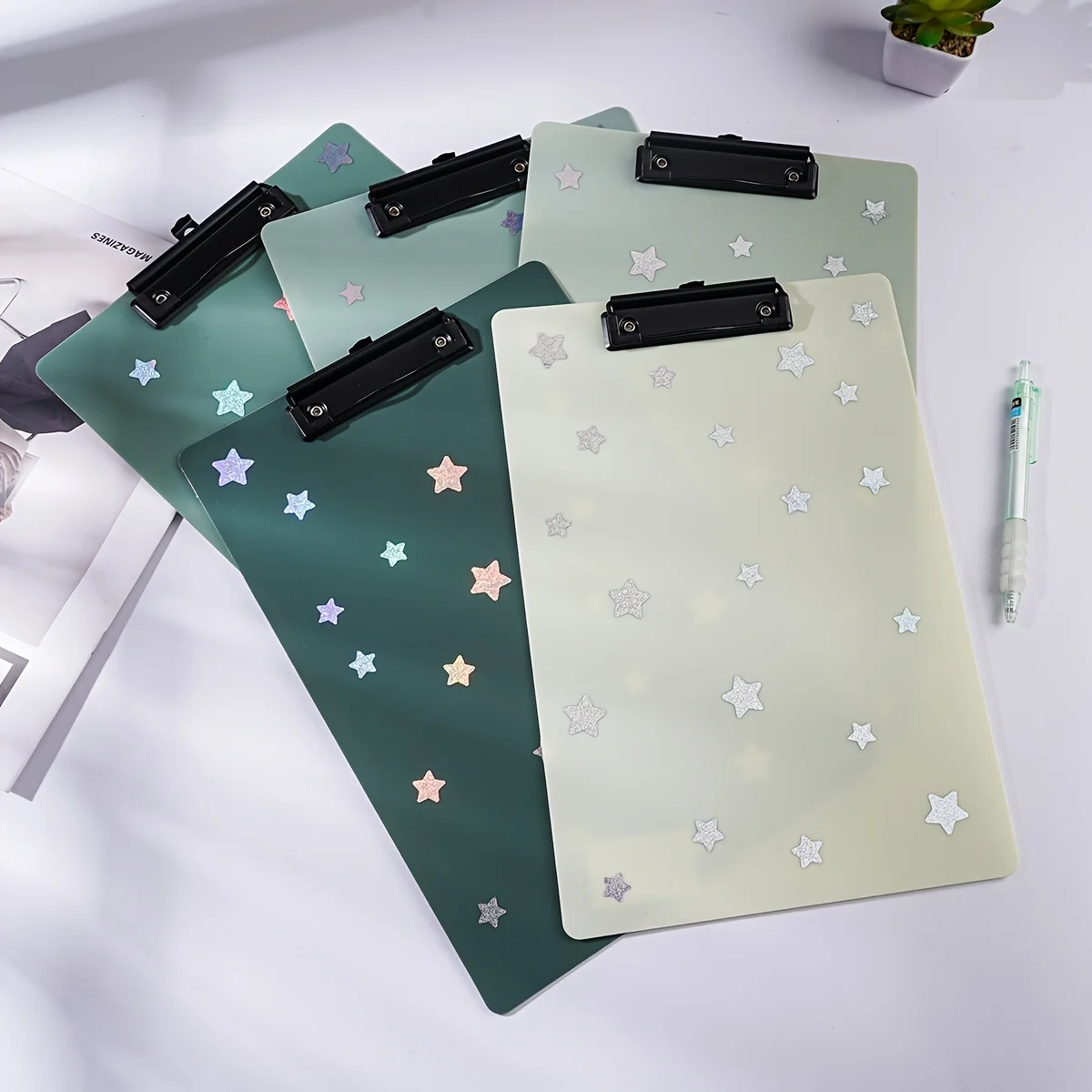 5pcs gradient color folder board shiny stars A4 writing drawing pad board clip test paper archive office supplies stationery