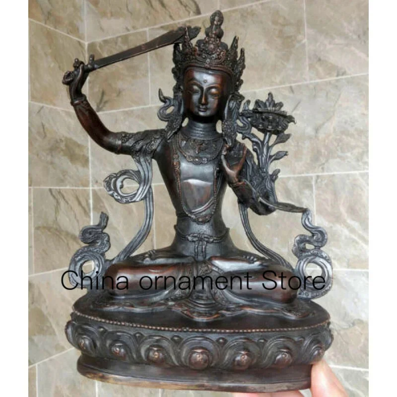 

12 "30cm old bronze statues Sakyamuni Buddha take sword Manjushri boddhisattva