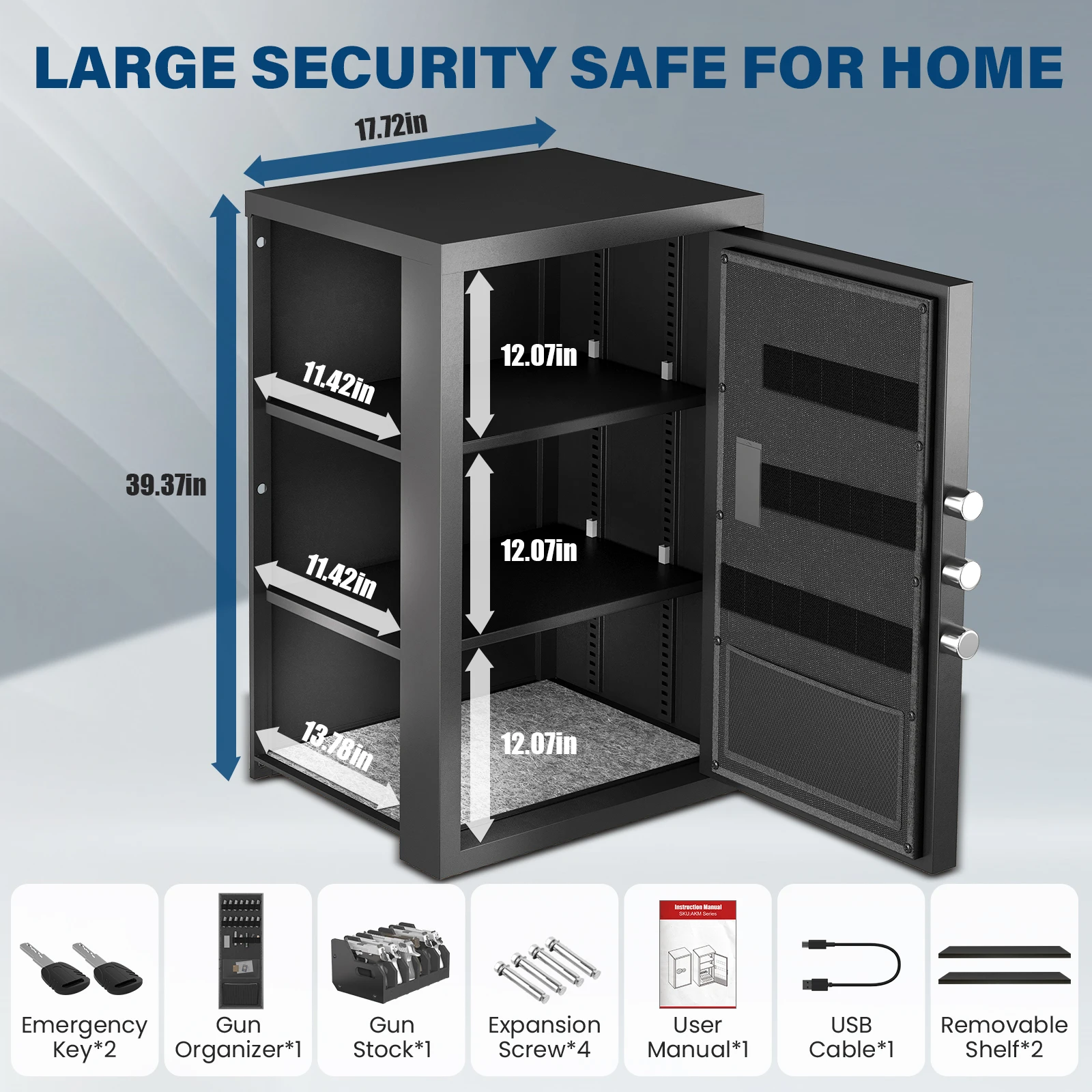 Unassembled Extra Large Safe Box with Pistol Rack, Door Organizer, 2 Shelves, Money Safe with Digital Keypad & Mute Function