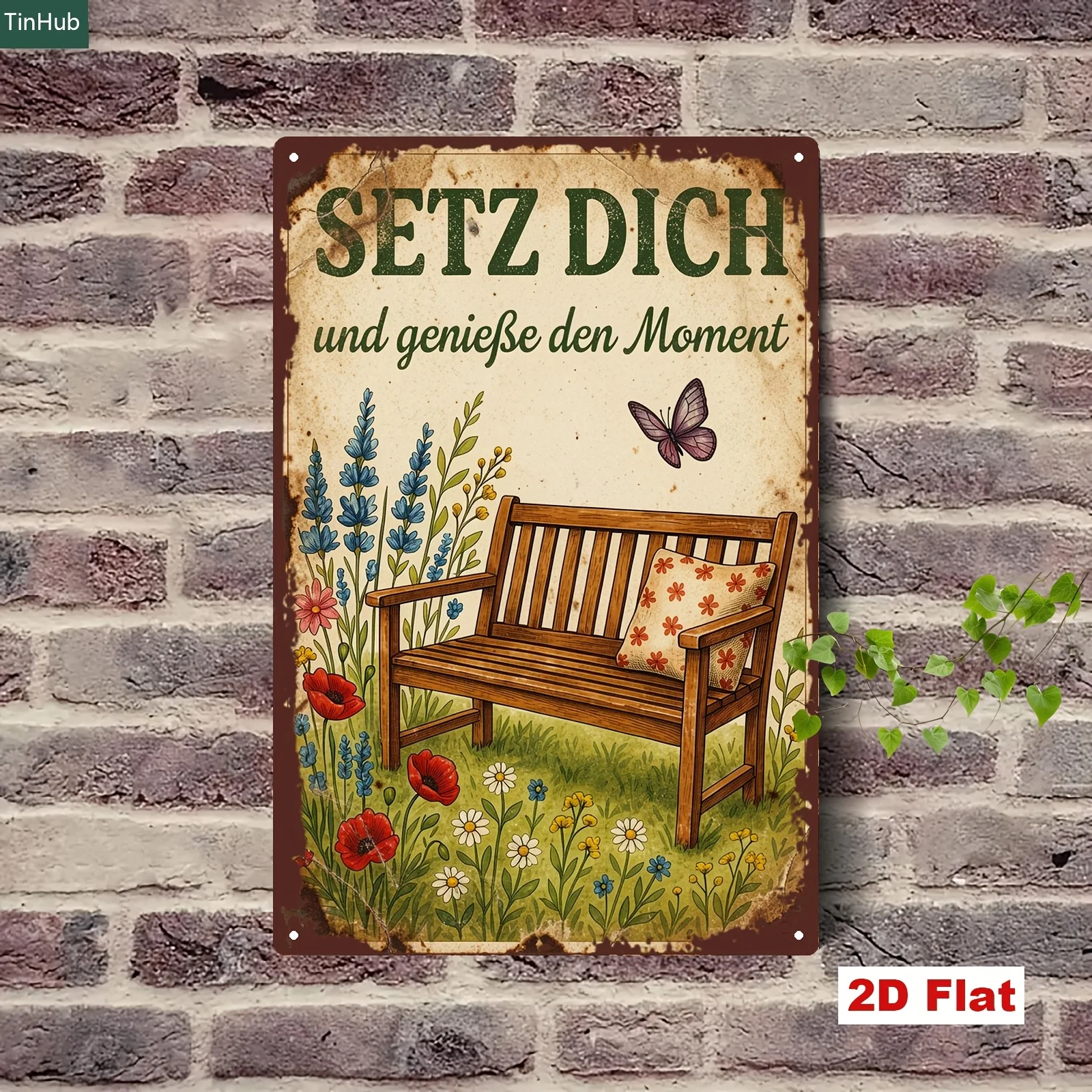 2D Flat, 2D Flat 1pc Vintage German Slogan Metal Sign, 7.87x11.81inch Iron Sign with 