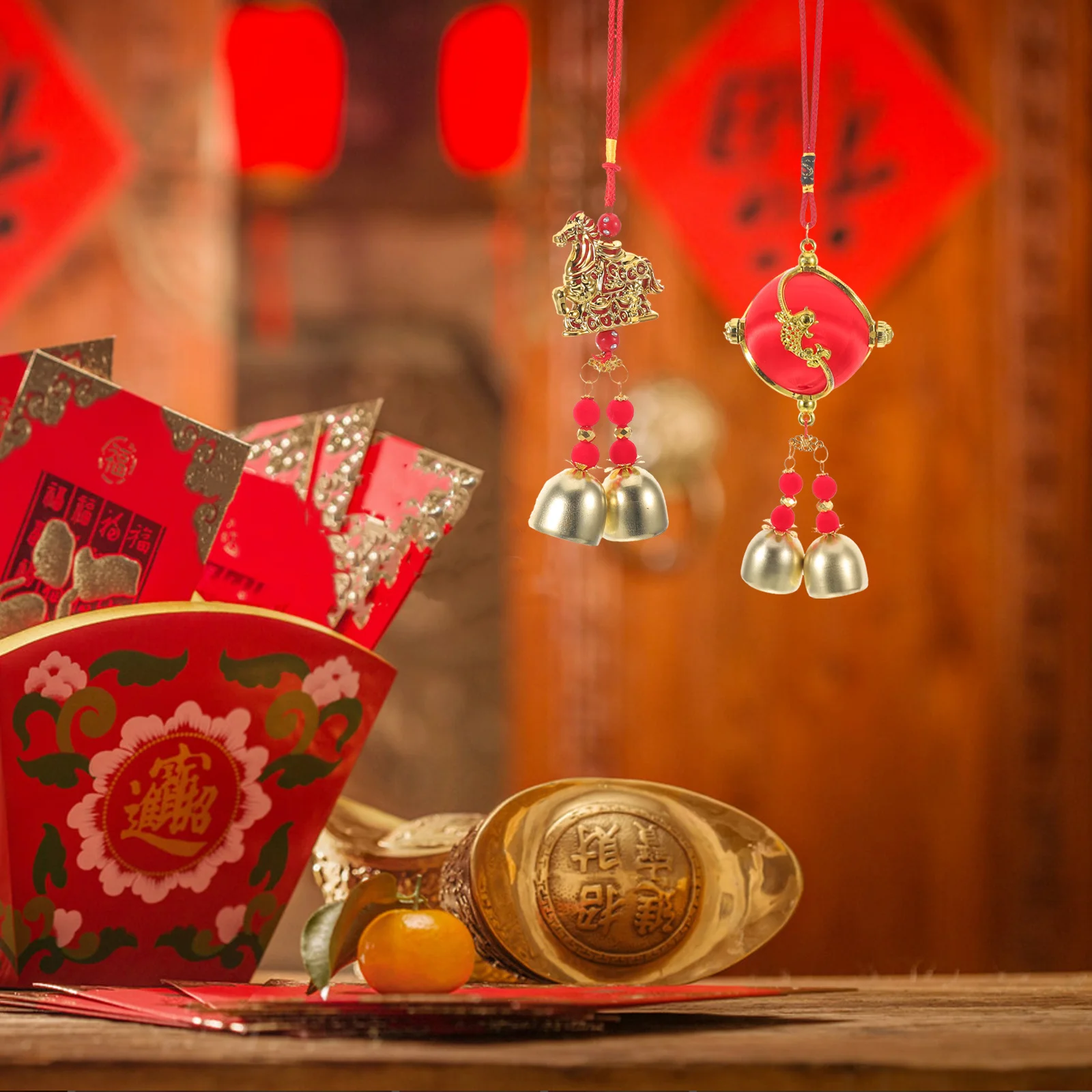 

2Pcs Chinese New Year Bell Pendants Horse Year Hanging Wind Chime Spring Festival Decorations Lucky Ornaments for Indoor Outdoor