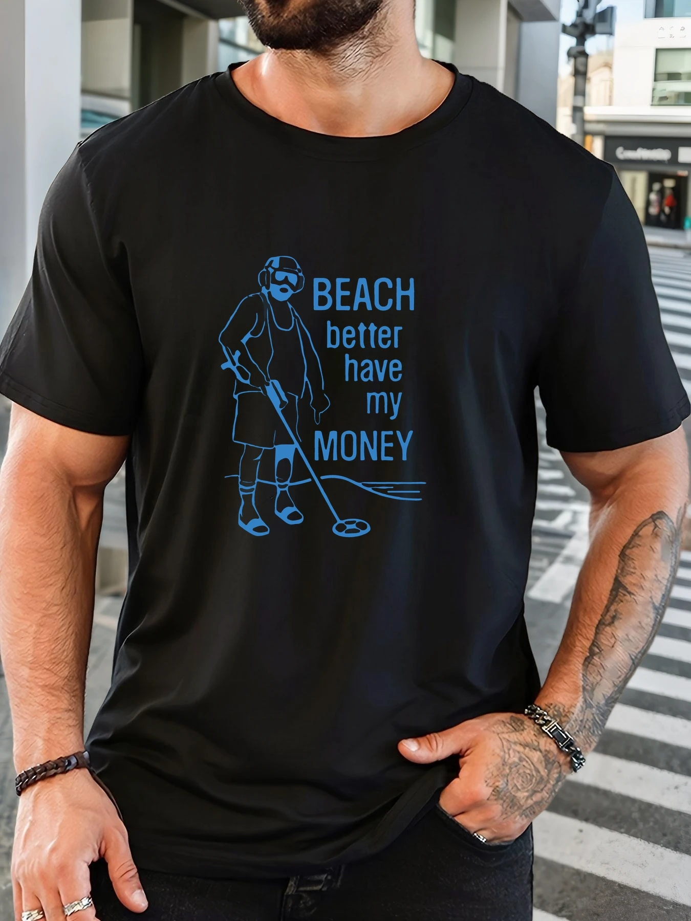 

MEN BEACH better have my MONEY pattern summer casual crew neck short T-shirt
