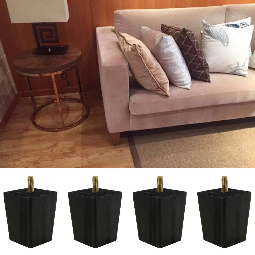 4pcs Wooden Sofa Legs Replacement Furniture Legs Black Square Furniture Feet for Sofa Couch Chair Bed Table Leg