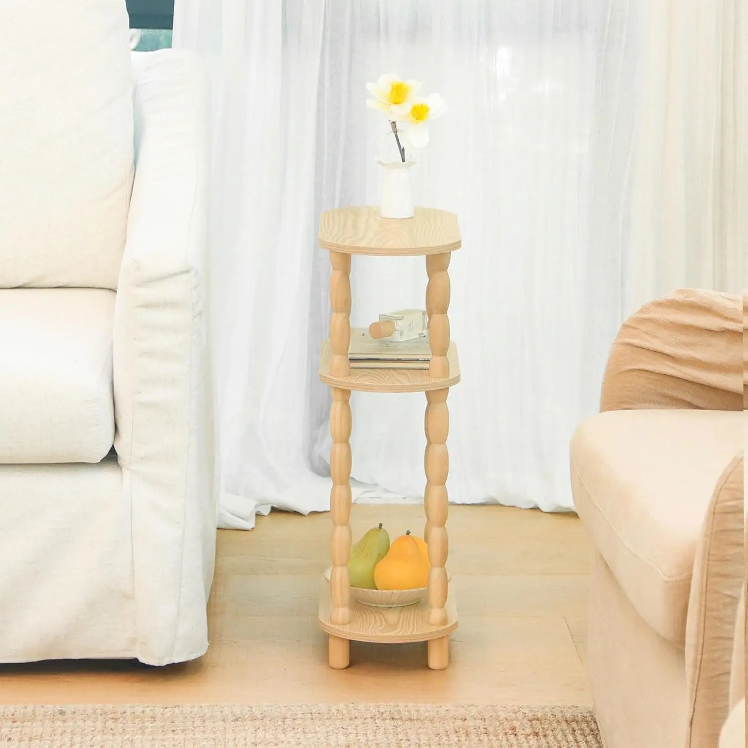 Narrow End Table, Small Narrow Side Table for Small Space, 3-Tier Skinny End Table Nightstand for Bedroom, Living Room and Of