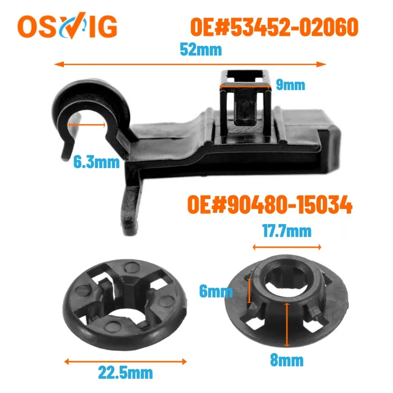 

2PCS OE# 53452-02060+ 2PCS OE#90480-15034 For Toyota Corolla 2003-2008 Set of Hood Prop Rod Clamp Clip Bracket Fastener