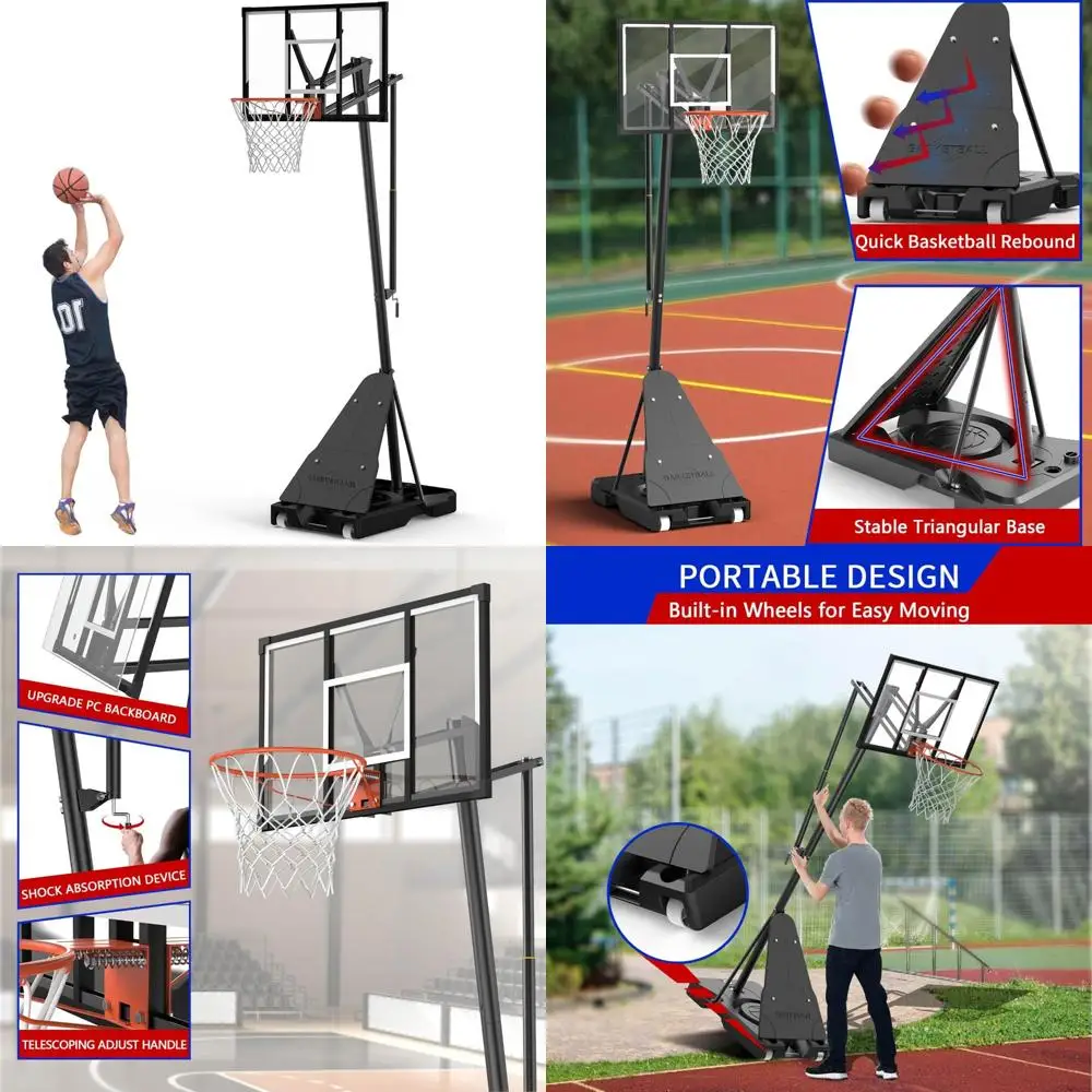 高さ調節可能な屋外バスケットボールフープ、44インチのバックボード、移動式ベース付き、5.5フィートから10フィートのコートに適しています
