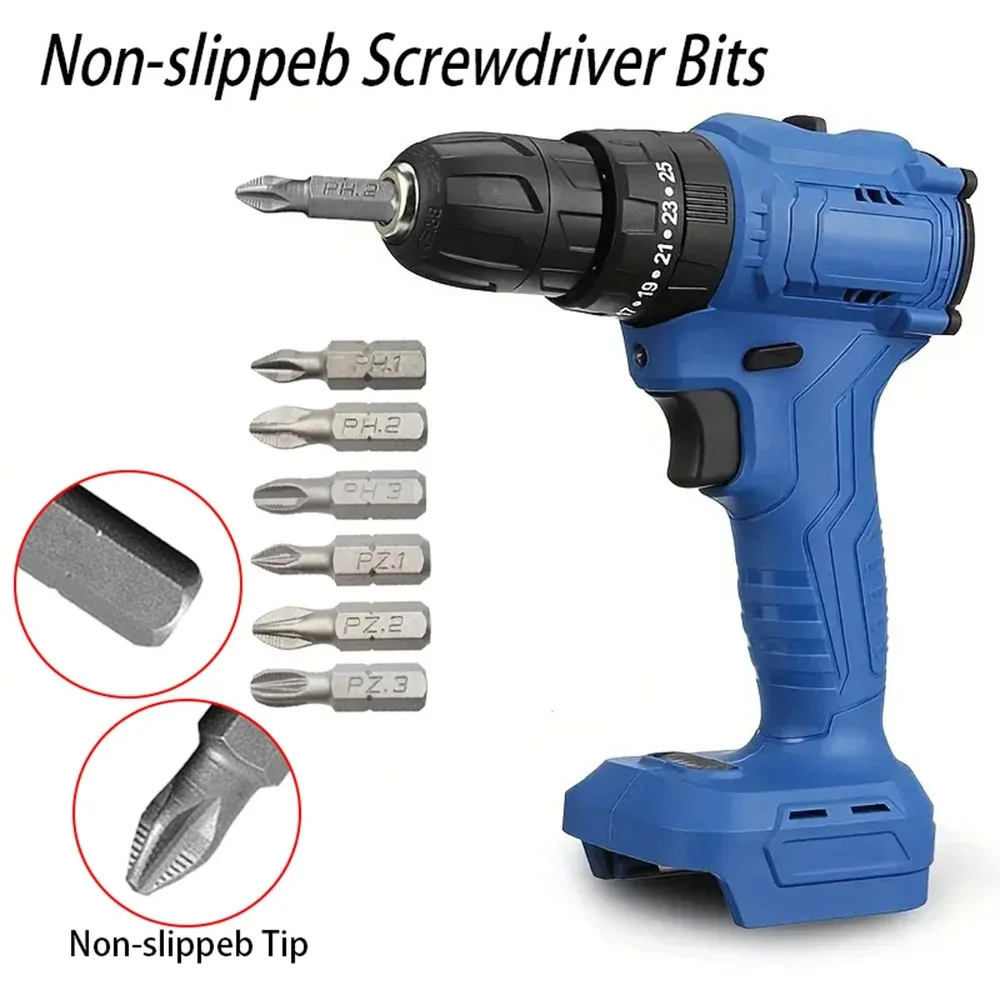 6-piece set of 1-inch screwdriver bits - PH1PH2PH3PZ1PZ2PZ3, magnetic anti-slip, making screw installation very easy.