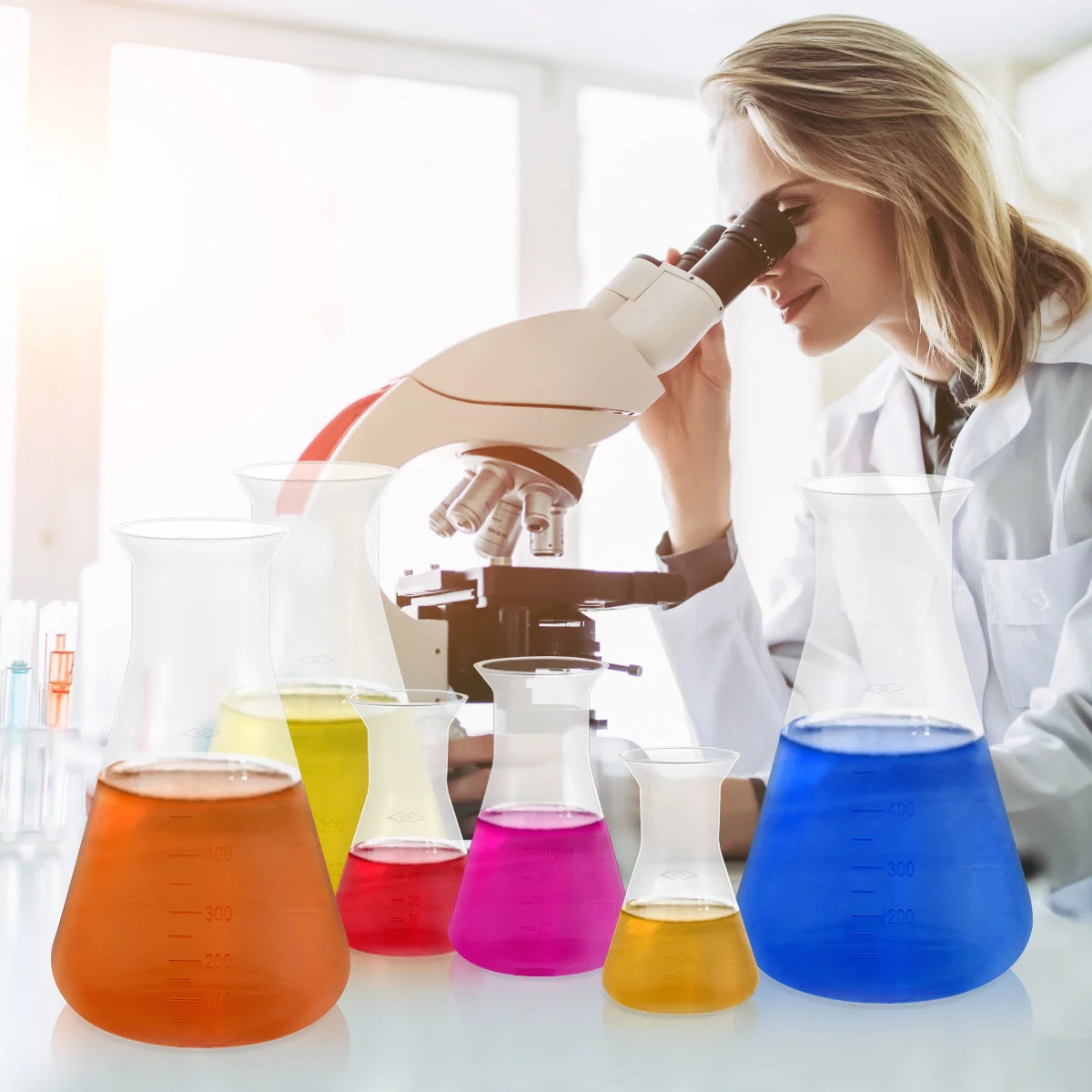 

3pcs Plastic Flask 50Ml 100Ml 500Ml Conical Flask For Laboratory Students Clear Graduated Cylinder Beaker Food Grade Durable