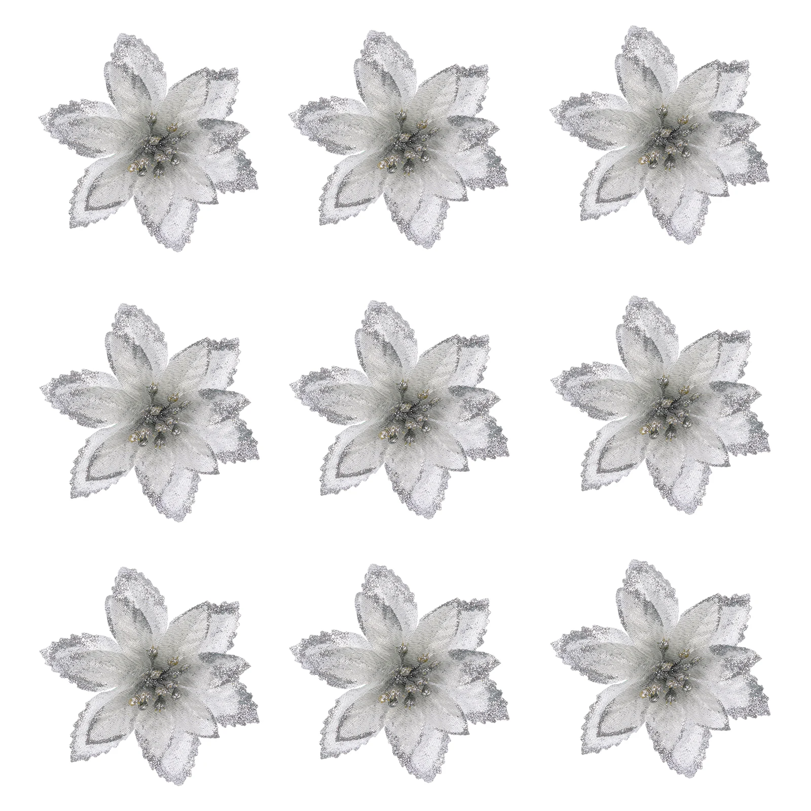 

24Pcs Silver Simulated Flowers Christmas Celebration Lifelike Design Faux Flowers Decoration Small Tree Decorations