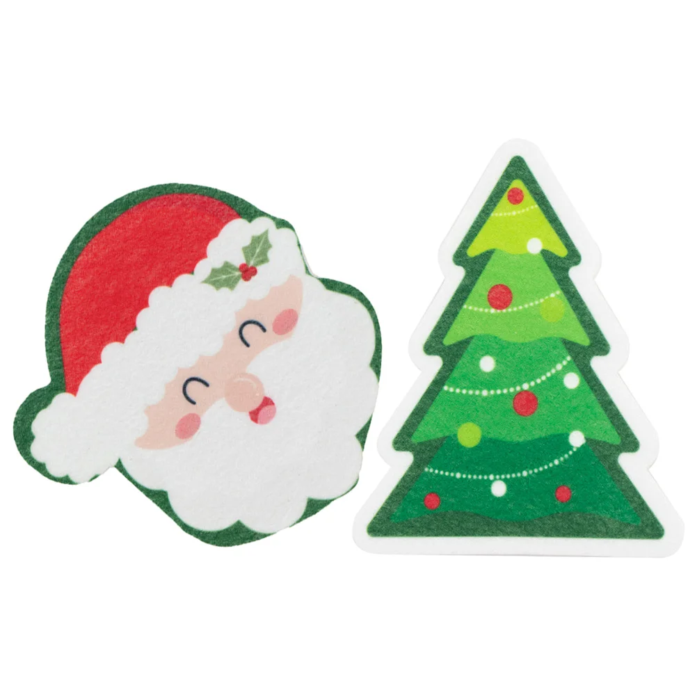 

2 Pcs Santa Claus Sponge Christmas Cleaning Sponges Cartoon Printed Scouring Pad Wipe Plate Wok