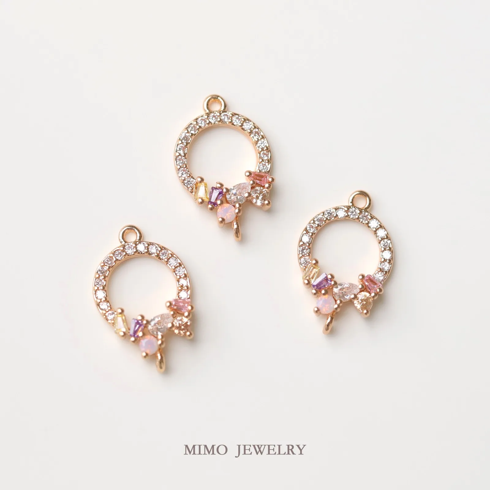 Candy Colored Geometric Zircon Combination Circular Micro Inlay Charms Pendant Supplies DIY Hand Brass Gold Plated Accessories