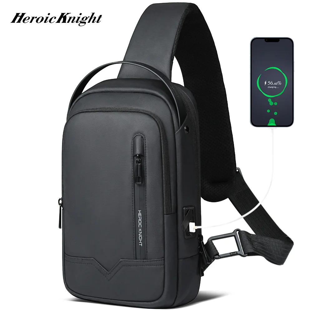 Heroic Knight Trend Men\'s Crossbody bag Multifunctional Chest Pack with USB Port Waterproof Anti-theft Male Luxury TravelHandbag